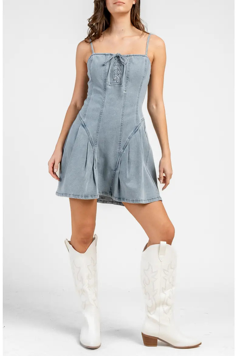 Pleated Tie Front Denim Dress (Women) | Nordstromrack | Nordstrom Rack