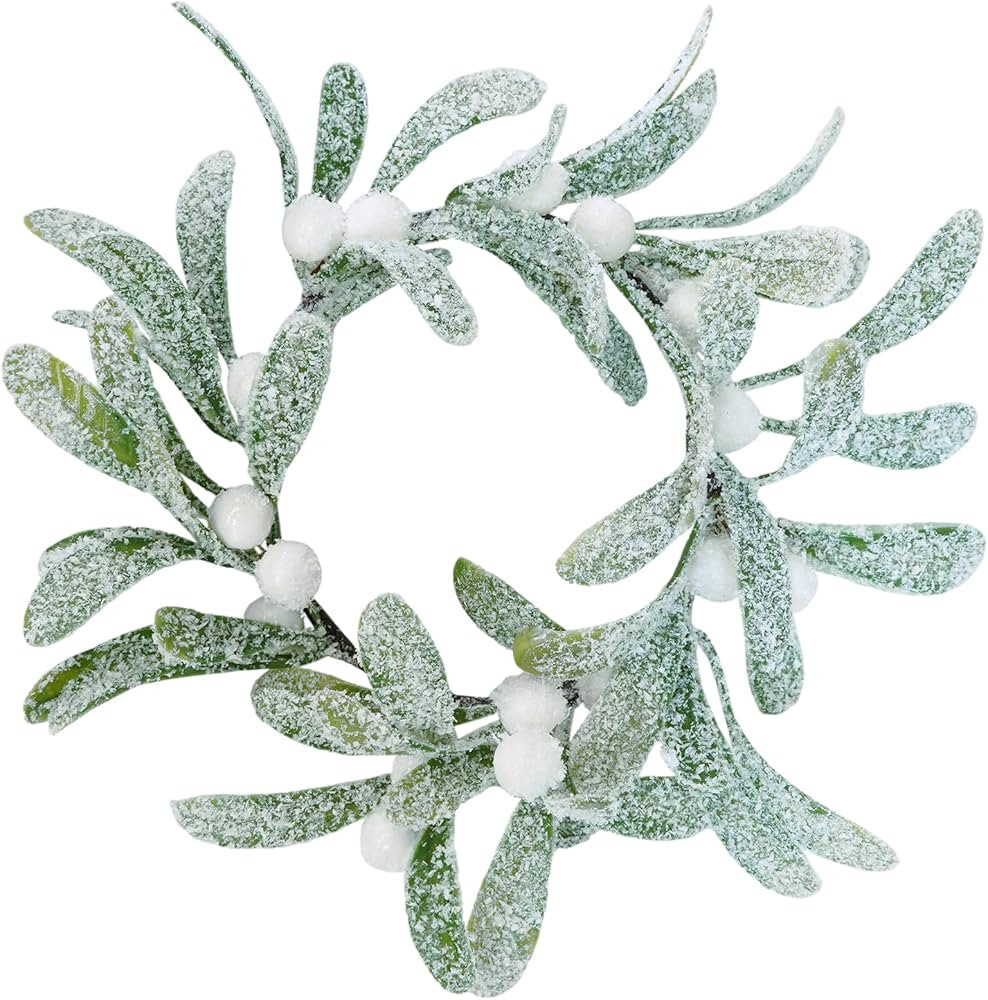 Winlyn 4 Pcs Glittered Artificial Mistletoe Candle Ring Christmas Candle Holder Rings White Berri... | Amazon (US)