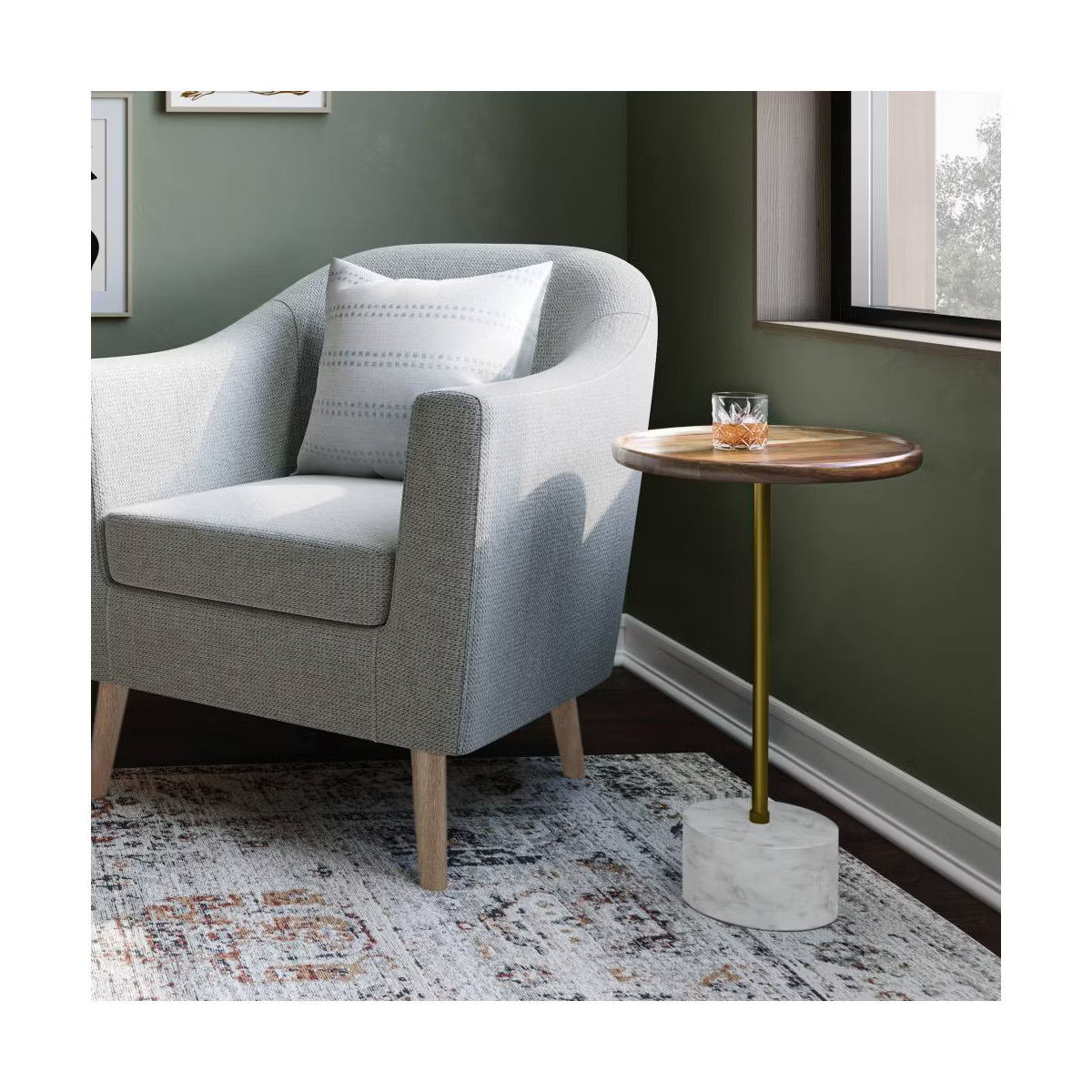 Straton Side Table Natural - WyndenHall: Marble Base, Acacia Top, Mid-Century Modern Design | Target
