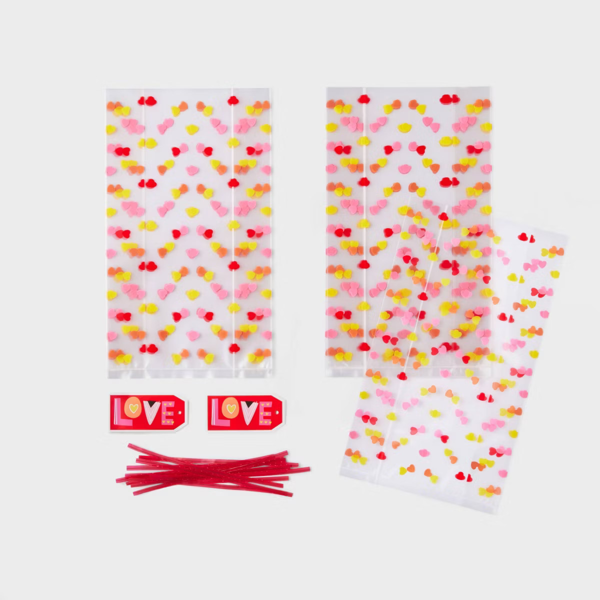 12ct Valentine's Giveaways Cello Bag White Multi Hearts and Tags - Spritz™ | Target