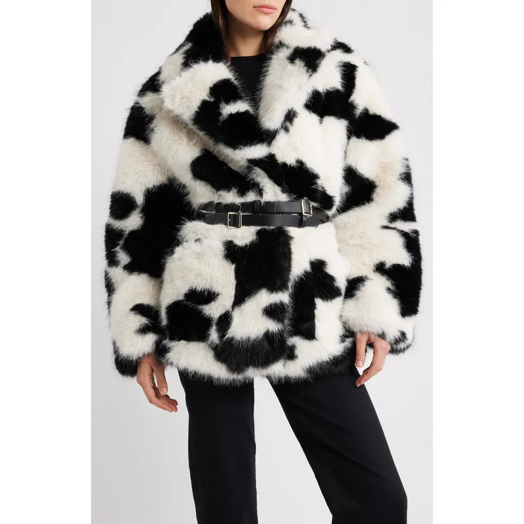 AFRM Livingstone Cow Print Faux Fur Jacket in Cattle Print Fur at Nordstrom, Size Small | Nordstrom
