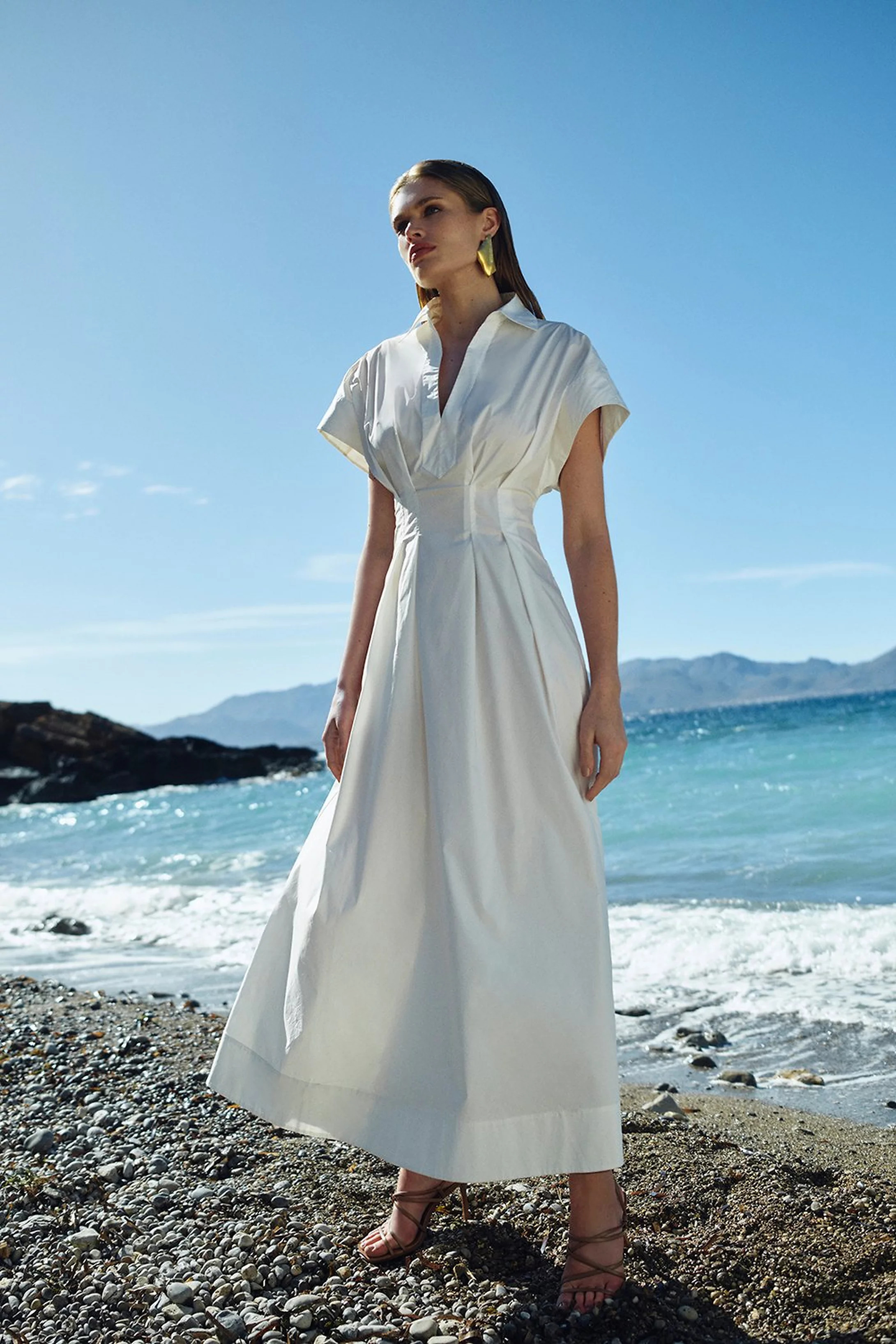 Poplin Dropped Strong Shoulder Woven Shirt Dress | Karen Millen UK + IE + DE + NL