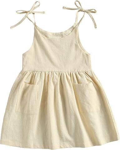 Toddler Baby Girl Sleeveless Suspender Dress Solid Color Strap Dress with Pockets Simple Summer C... | Amazon (US)