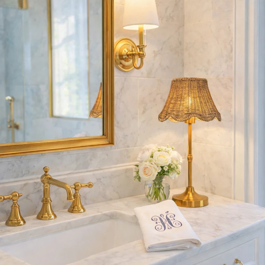 Antique Gold Rechargeable Lamp with Wicker Shade | Gorgeous Living