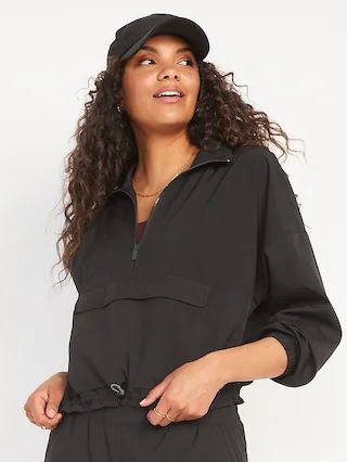 Oversized StretchTech Cropped Half-Zip Windbreaker Jacket for Women | Old Navy (US)