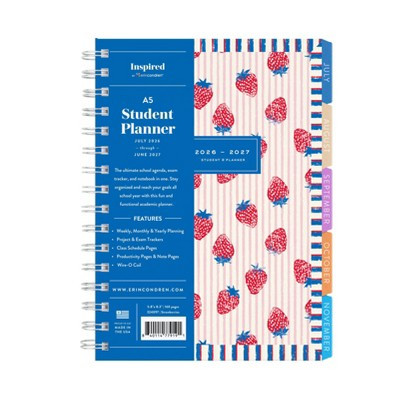 Inspired by Erin Condren 5.875"x8.25" 2026-2027 Student Planner A5 Strawberries | Target