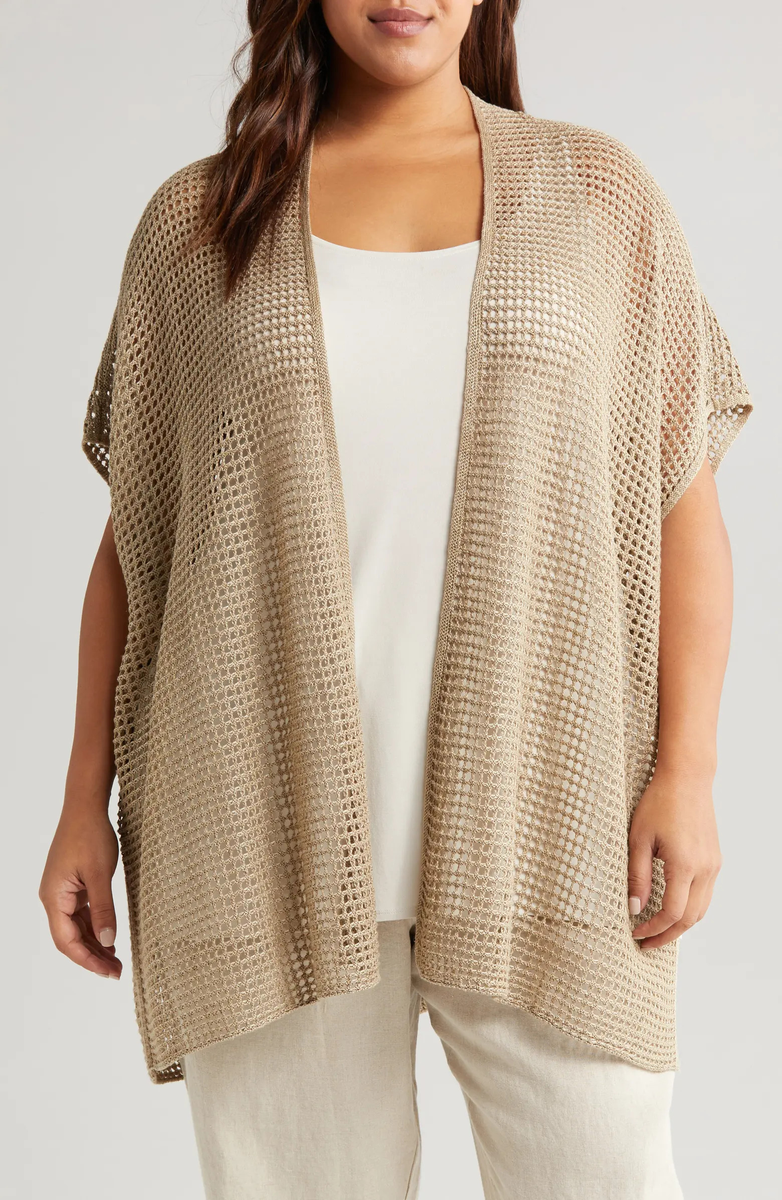 Open Stitch Longline Organic Linen Cardigan | Nordstrom