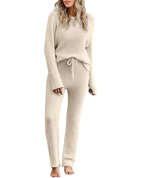 MEROKEETY Womens Pajama Sets 2025 Fall Lounge Sweater Set Cute Fuzzy Fleece 2 Piece Long Sleeve C... | Amazon (US)