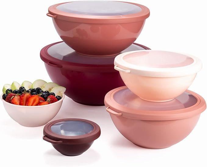 COOK WITH COLOR Mixing Bowls with TPR Lids - 12 Piece Plastic Nesting Bowls Set includes 6 Prep B... | Amazon (US)