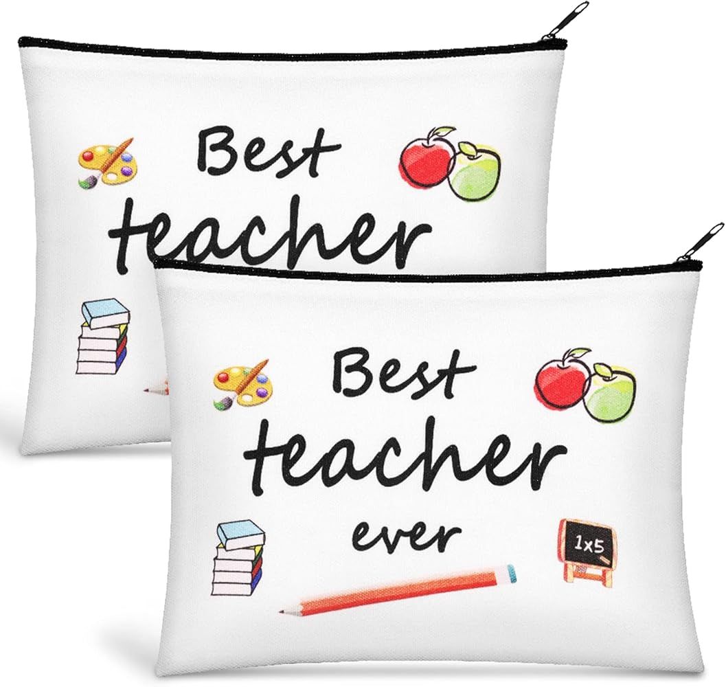 2Pcs Teacher Gifts Makeup Bag, Teacher Appreciation Gifts Teacher Cosmetic Bag Teacher Survival Kit  | Amazon (US)