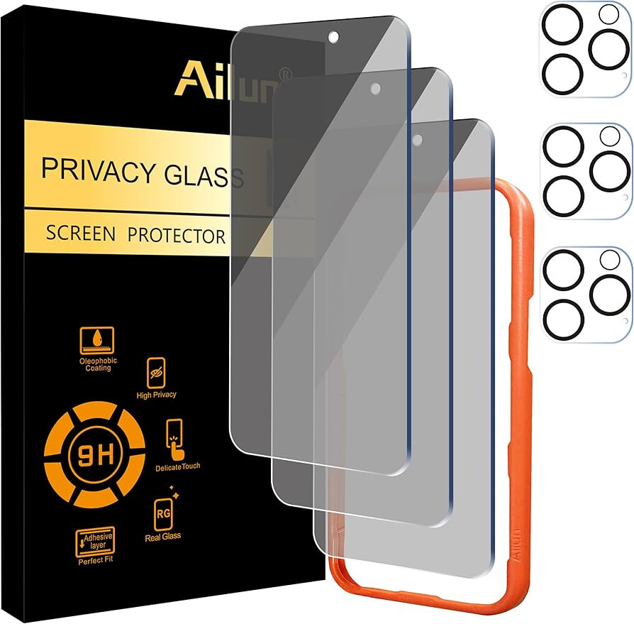Ailun 3 Pack Privacy Screen Protector for iPhone 16 Pro Max [6.9 inch]+ 3 Pack Camera Lens Protec... | Amazon (US)
