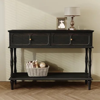 HLR 47" Mid Century Console Table, Aged Finish Entryway Table with Storage Shelf for Hallway, Bla... | Walmart (US)
