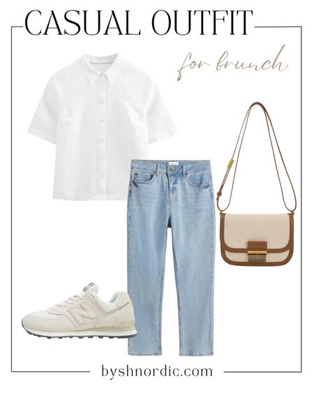Wear this cute and simple outfit to brunch which includes a white top, denim trousers, neutral sling bag, and more! #casuallook #summerstyle #outfitinspo #ukfashion

#LTKU #LTKSeasonal #LTKstyletip