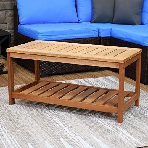 Sunnydaze Meranti Wood Outdoor Coffee Table with Teak Oil Finish - Outside Wooden Furniture Patio, D | Amazon (US)