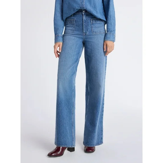 Free Assembly Women's and Women's Plus Wide Leg Jeans with Patch Pockets, 30", 32", and 34" Insea... | Walmart (US)