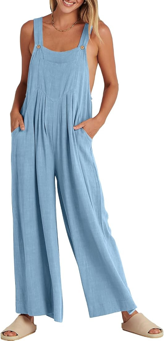 ANRABESS Women's Overalls Jumpsuit Casual Loose Sleeveless Adjustable Straps Bib Wide Leg Outfits... | Amazon (US)