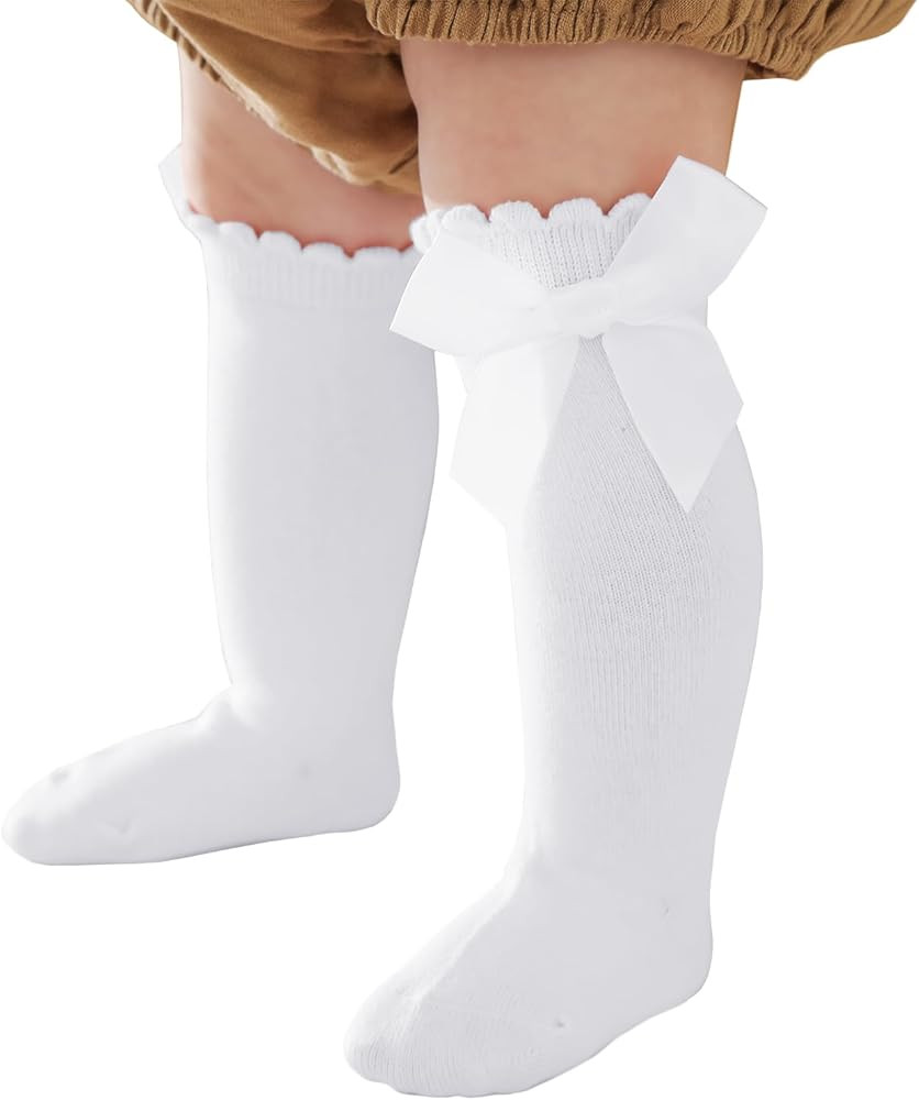 Baby Knee High Socks Newborn Ruffle Bow Socks Infant Long Sock Toddler Girls Uniform Stockings | Amazon (US)