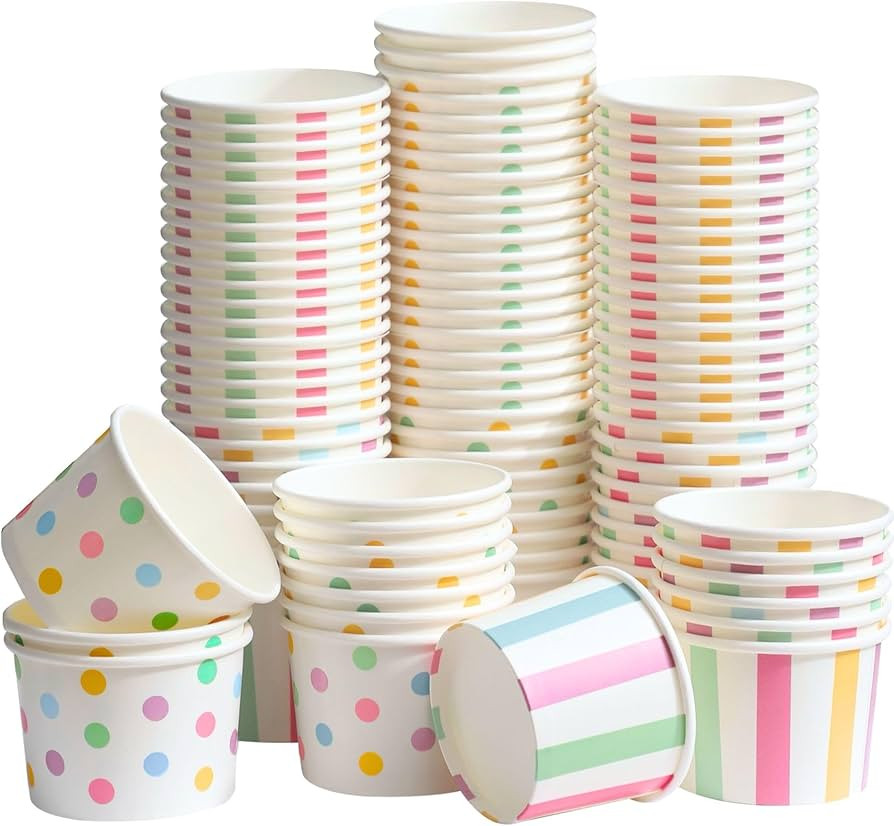 Winoo Design Small Ice Cream Cups Disposable - 50 PK - Paper Ice Cream Cups 4 oz Mini Sundae Bowl... | Amazon (US)
