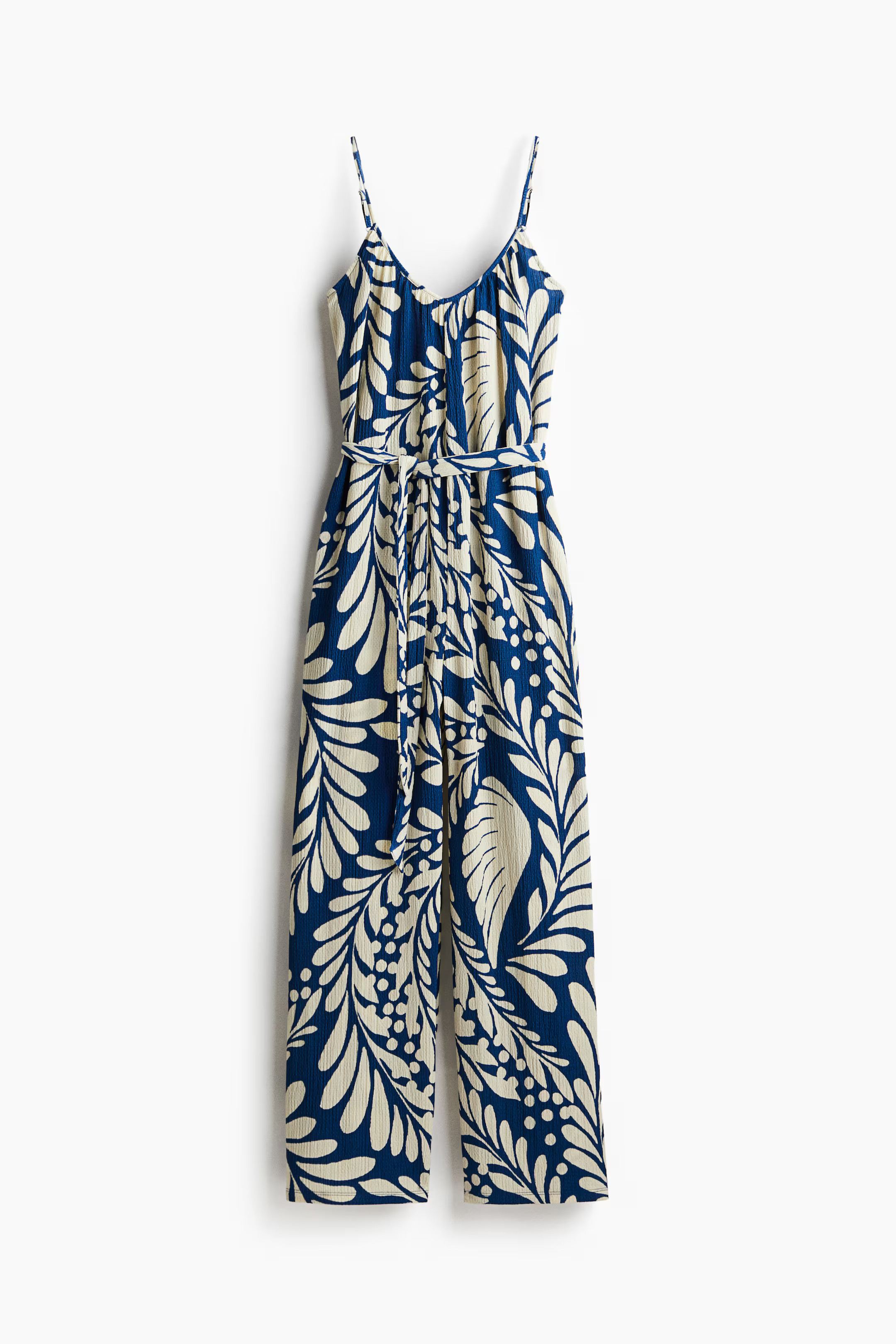 Tie-Belt Jumpsuit - Blue/cream patterned - Ladies | H&M US | H&M (US + CA)