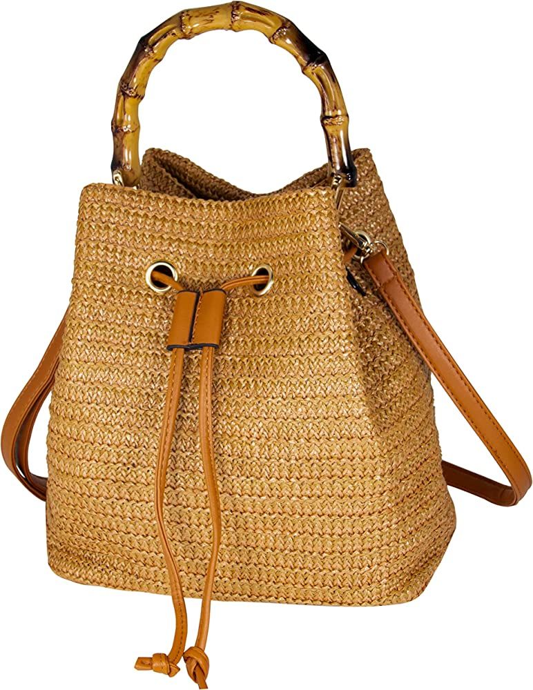 Hirooms Women Beach Bag Straw Woven Shoulder Bag Crossbody Bucket Handbags Summer Handmade Hobo P... | Amazon (US)