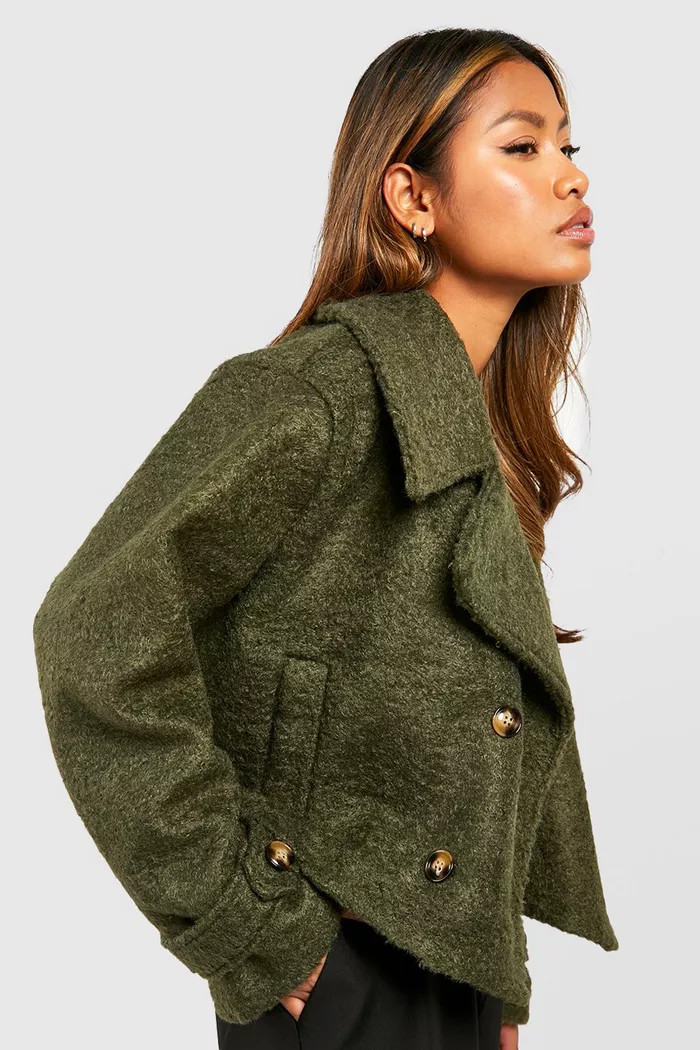 Textured Wool Look Crop Trench Coat | boohoo (US & Canada)