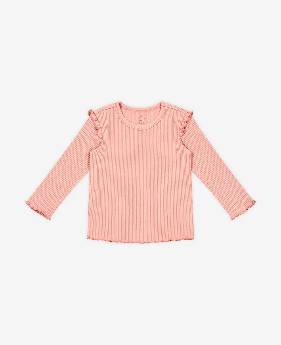 Ruffled Rib Knit Long Sleeve Top - Coral Pink | Petite Revery