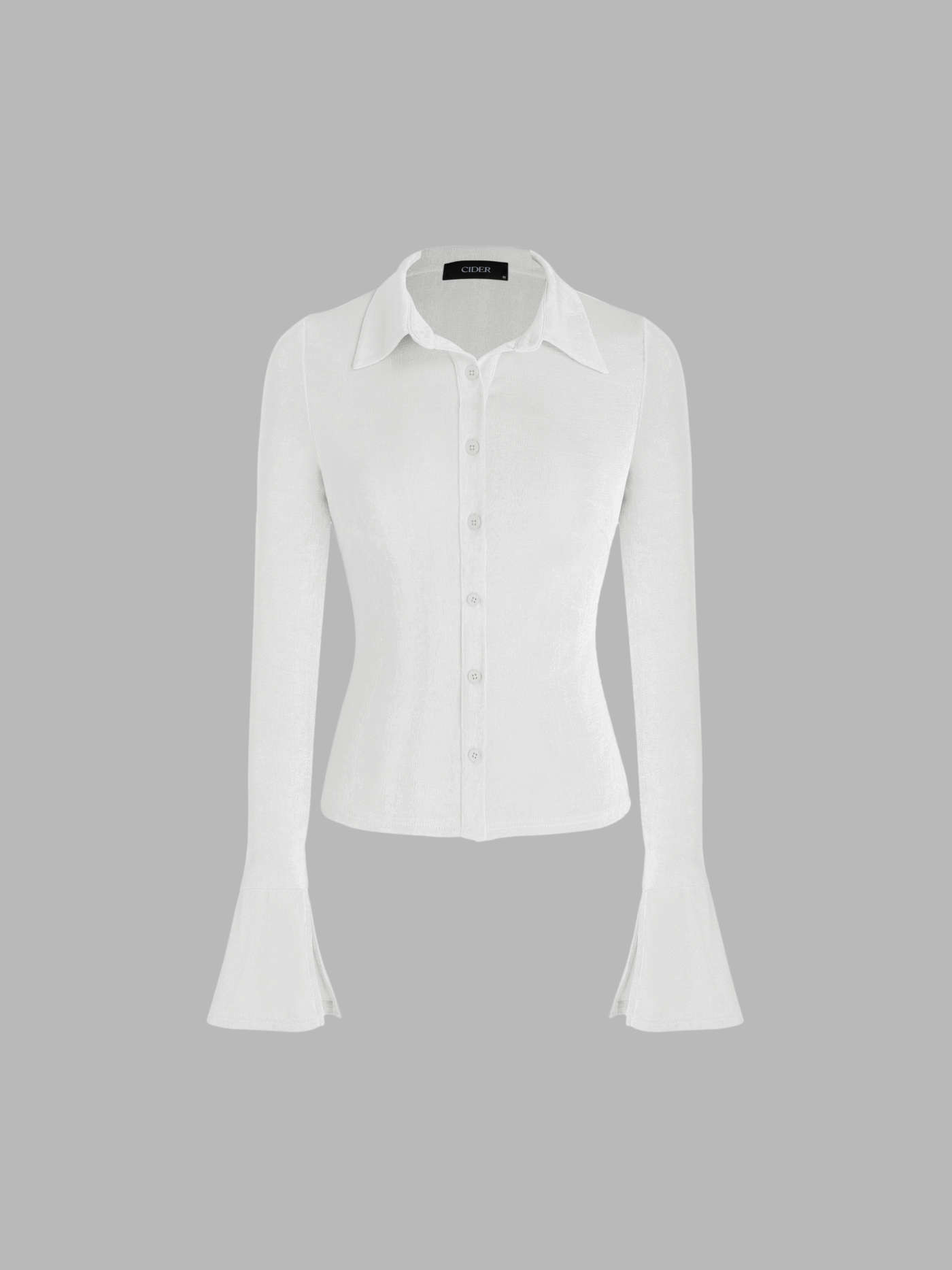 Solid Collar Button Up Bell Sleeve Blouse | Cider