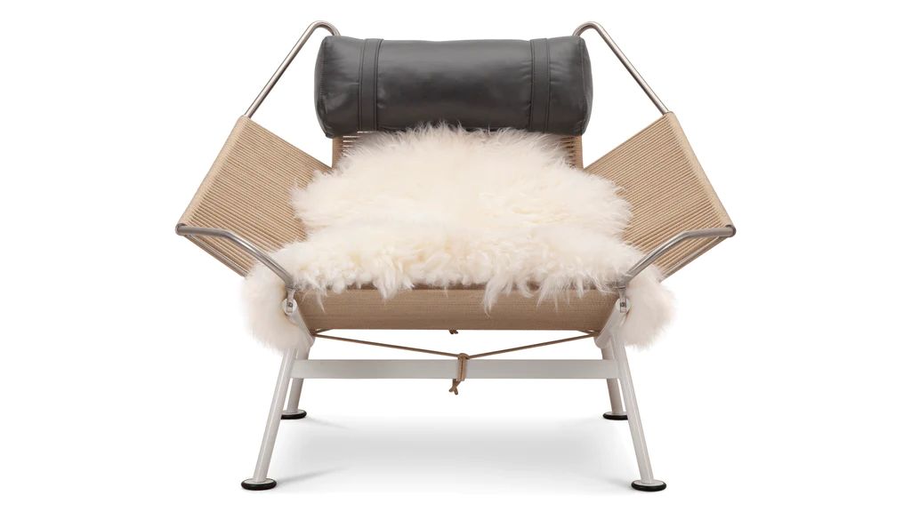 Flag Halyard Chair - Flag Halyard Lounge Chair, Black Premium Leather and Icelandic Sheepskin | Interior Icons
