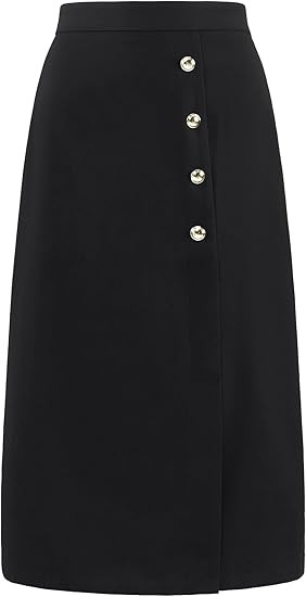 Hobemty Women's Wear to Work Pencil Skirt High Waist Button Decor Midi Skirts | Amazon (UK)