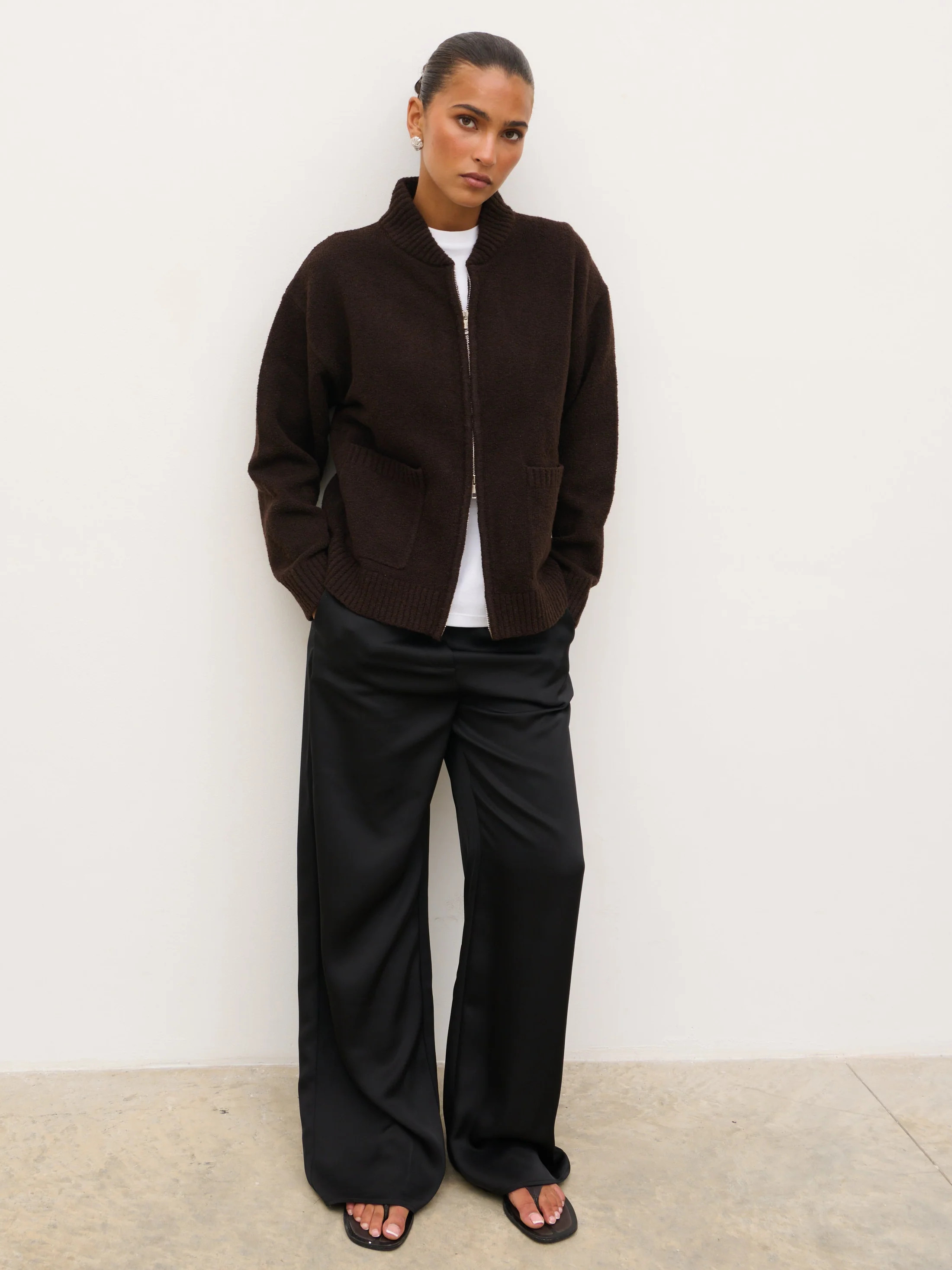 Camille Knit Bomber - Chocolate Brown | Pretty Lavish (UK)
