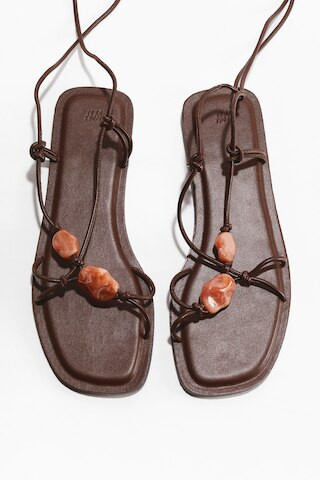 H & M - Bead-Detail Strappy Sandals - Dark Brown/Marbled | H&M (US + CA)