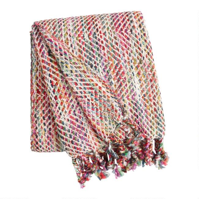 Pink Multicolor Stitch Fringe Throw Blanket | World Market