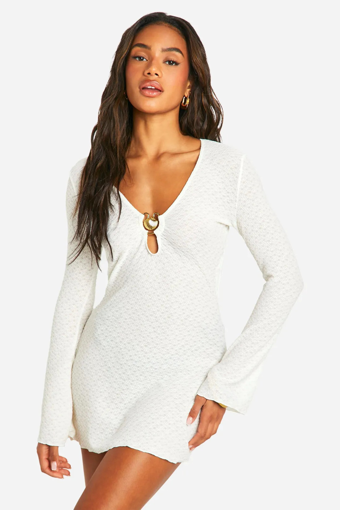 Shell Trim Crinkle Beach Mini Dress | boohoo (US & Canada)