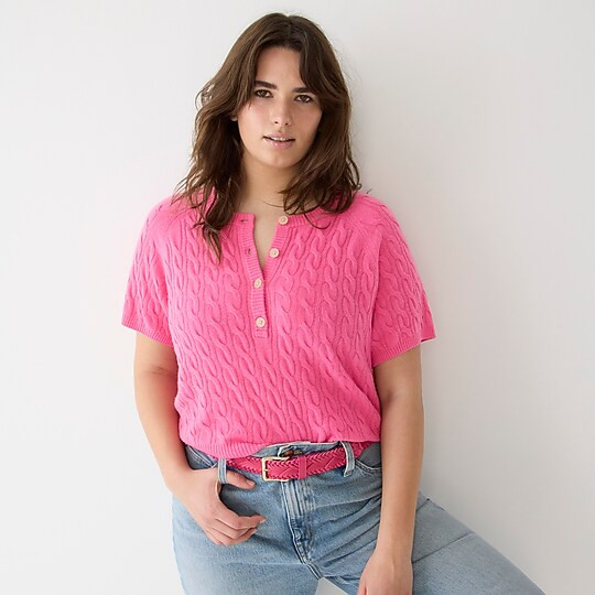 Cashmere cable-knit henley T-shirt | J. Crew US