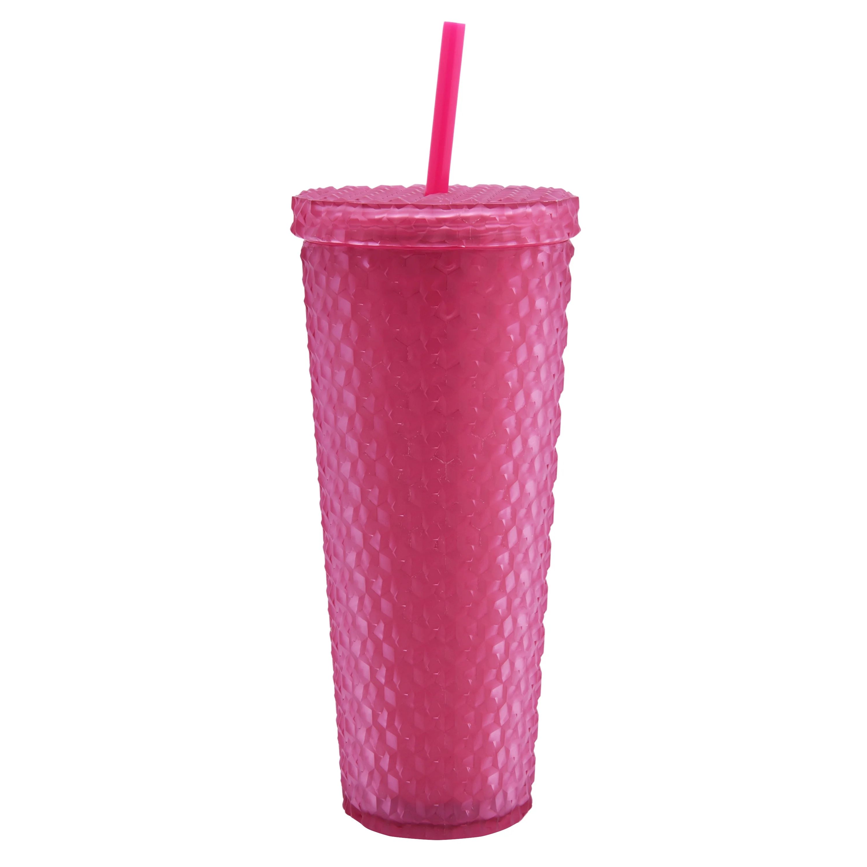 Mainstays 26-Ounce Acrylic Matte Textured Tumbler with Straw, Pink | Walmart (US)