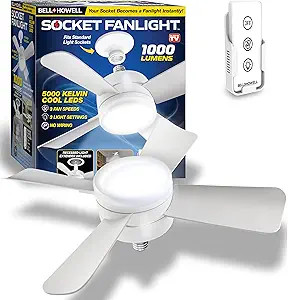 Socket Fan Cool Light E26/E27 Base, Cordless/Wireless with 15.75” Fan and 1,000 Lumen/5,000 Kel... | Amazon (US)