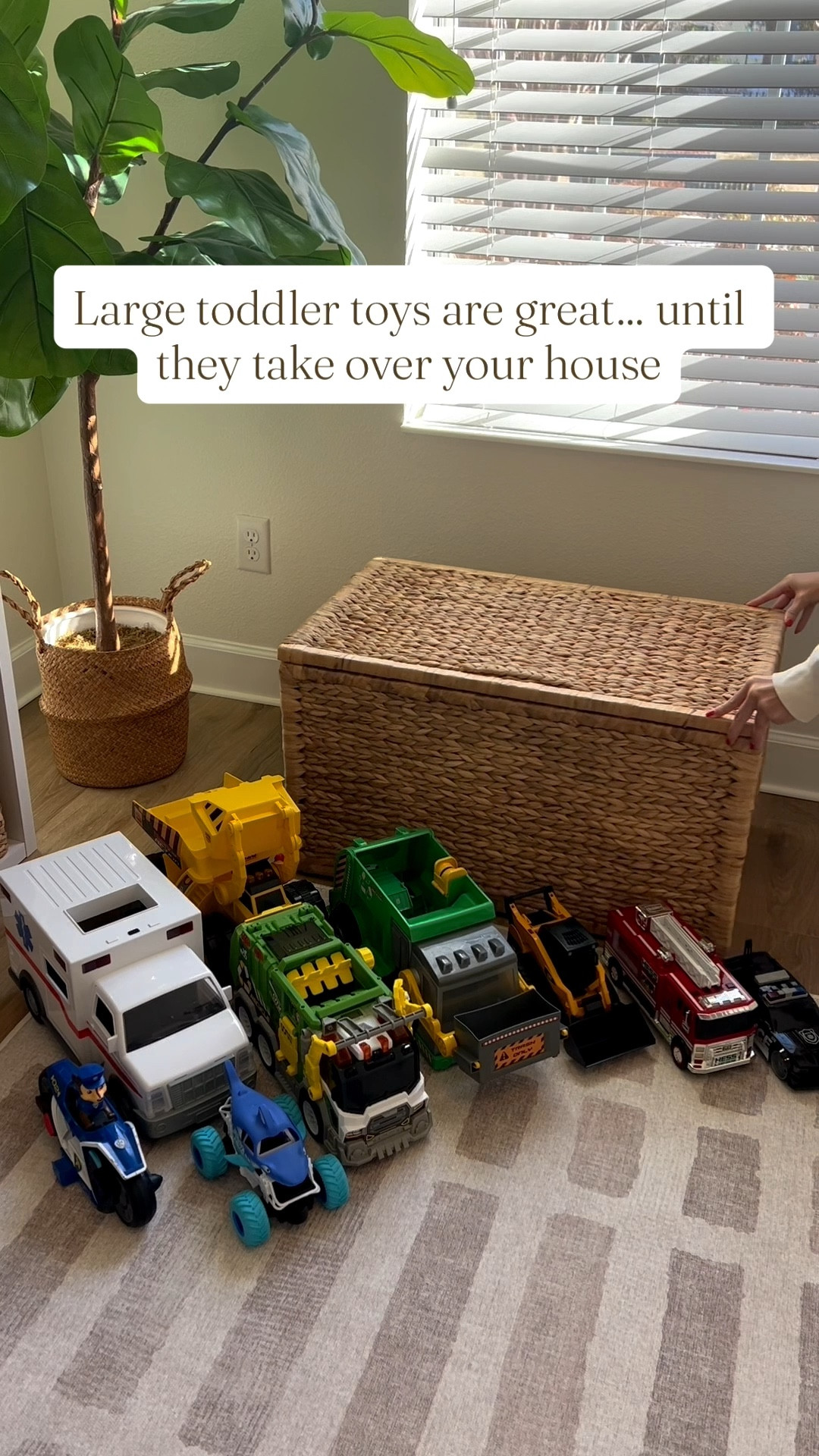 This wicker toy storage is the only thing I’ve found that actually fits large toys and still looks good in a living room or playroom.
I love that it keeps everything contained without feeling bulky or plastic.
 It blends into our space, hides the toy chaos, and makes clean-up so much easier.
If you’re looking for toy storage for toddlers, living room toy storage, or a functional playroom storage solution, this one has been on repeat in our home.

#toystorage
#toddlerorganization
#playroomstorage
#livingroomstorage
#momfinds

#LTKHome #LTKKids #LTKmomlife