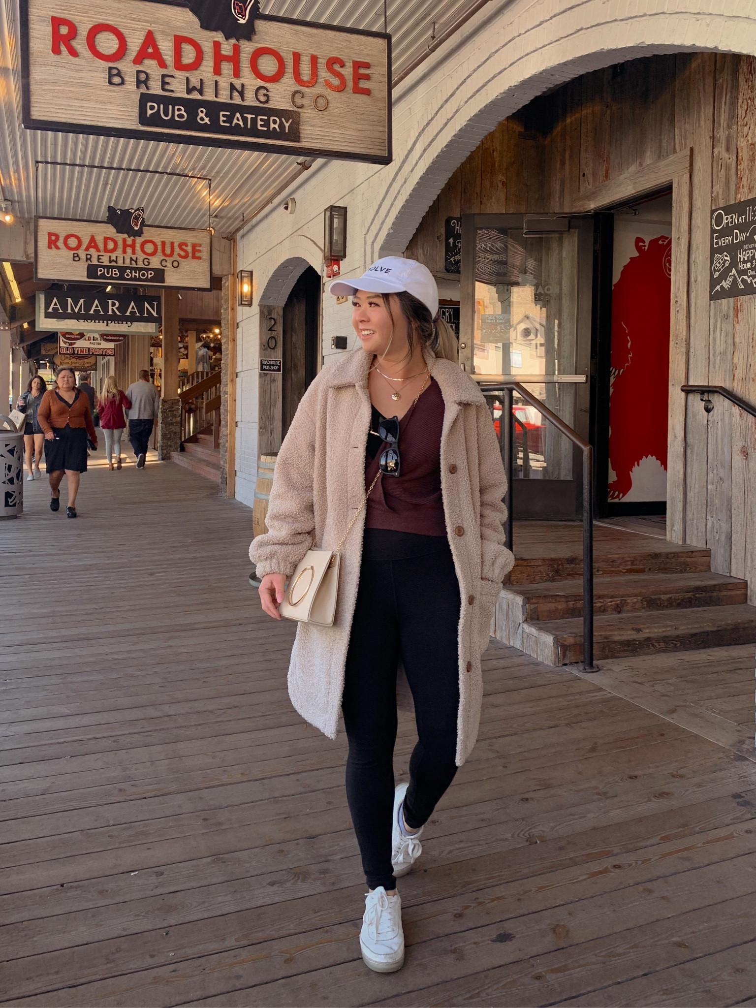 Easy comfy casual chic travel outfit solution. Throw on a your favorite Sherpa coat- automatic pillow on the plane, casual layer over leggings, or an elevated coat when thrown over the shoulders, paired with an evening dress. A closet staple for the everyday woman 💥 #petitestyle #traveloutfit #comfytraveloutfits #airportoutfit #fallfashiontrends #sherpajacket #neutrals 

#LTKtravel #LTKstyletip #LTKunder100