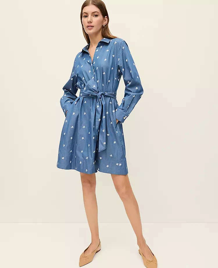 Weekend Collection Embroidered Belted Dress | Ann Taylor