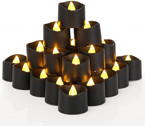 Homemory 24-Pack Black Tea Lights Candles Battery Operated, Halloween Candle Tea Lights, Flameles... | Amazon (US)