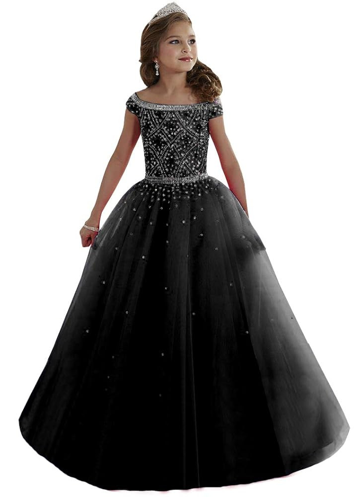 Junguan Girls' Off The Shoulder Pageant Dresses Tulle Aline Princess Prom Dress Formal Ball Gowns... | Amazon (US)