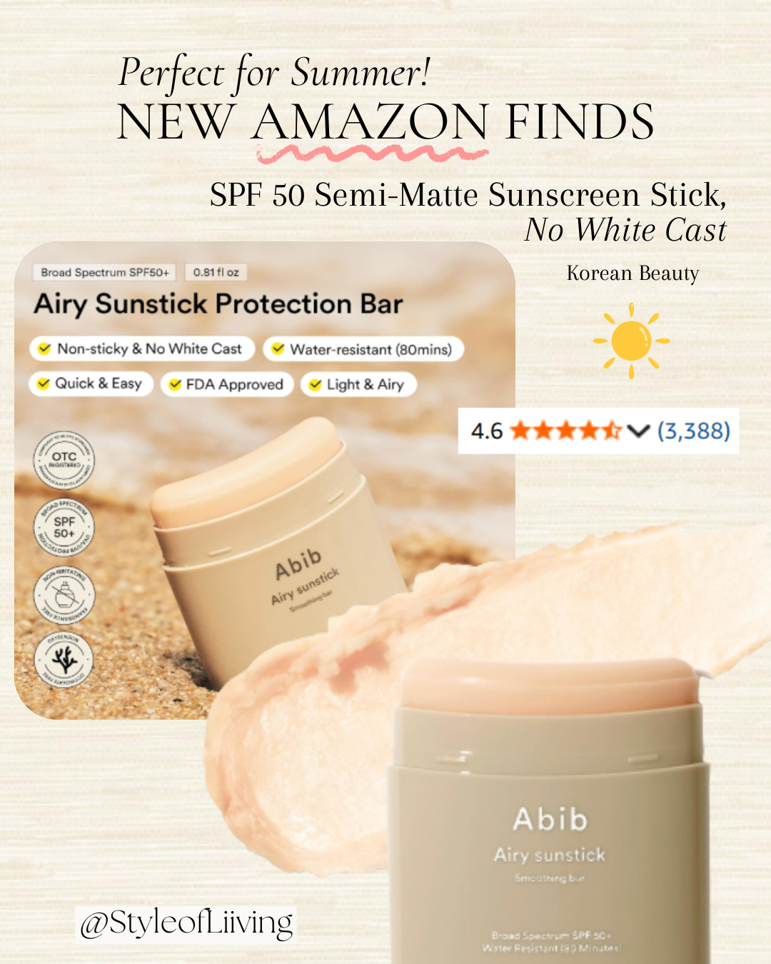 Korean skincare. Korean sunscreen. Abib airy sunstick protection bar, no white cast, not sticky! Semi-matte finish. SPF 50. Amazon beauty finds. Sun protection.
#summerbeauty #summer #bikiniready #kbeauty #amazonbeauty #founditonamazon #koreanskincare #sunscreen #sunblock #spf #spf50 

 #LTKSwim #LTKBeauty #LTKKids