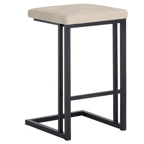 Sunpan Boone Industrial Cream Upholstered Faux Leather Black Steel Counter Stool | Kathy Kuo Home