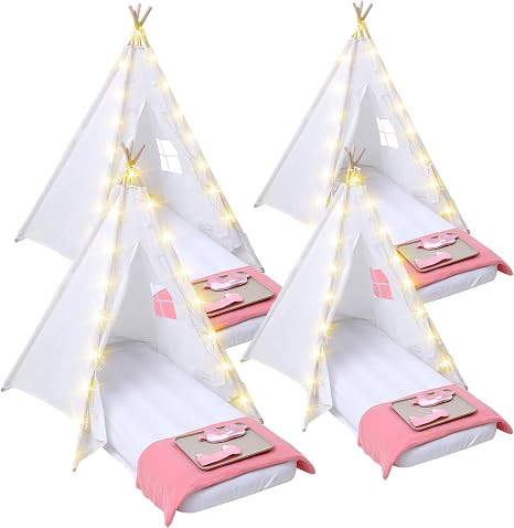 Windyun 4 Pack Kids Sleepover Teepee Tent Set Air Mattresses,White | Amazon (US)
