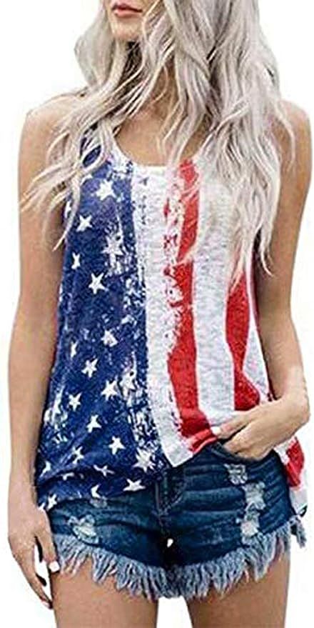Women's American Flag T Shirt 4th of July Patriotic USA Flag Shirts Stars Stripe Casual Tees Tops | Amazon (US)