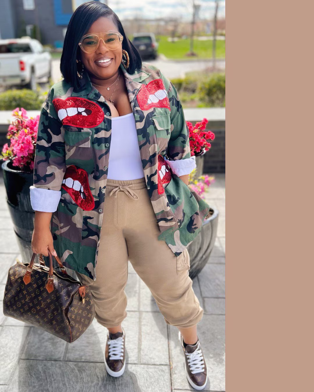 Women’s Camo Shacket / Jacket  w/Sequin Lips | Etsy (US)
