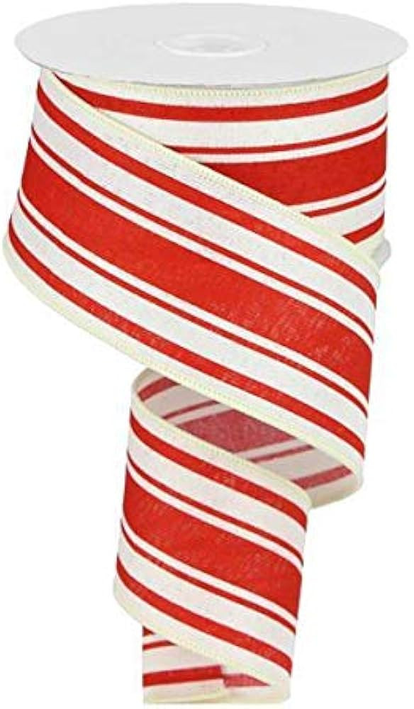 Farmhouse Stripe on Canvas Wired Edge Ribbon - 2.5" x 10 Yards (Ivory, Farmhouse Red) | Amazon (US)