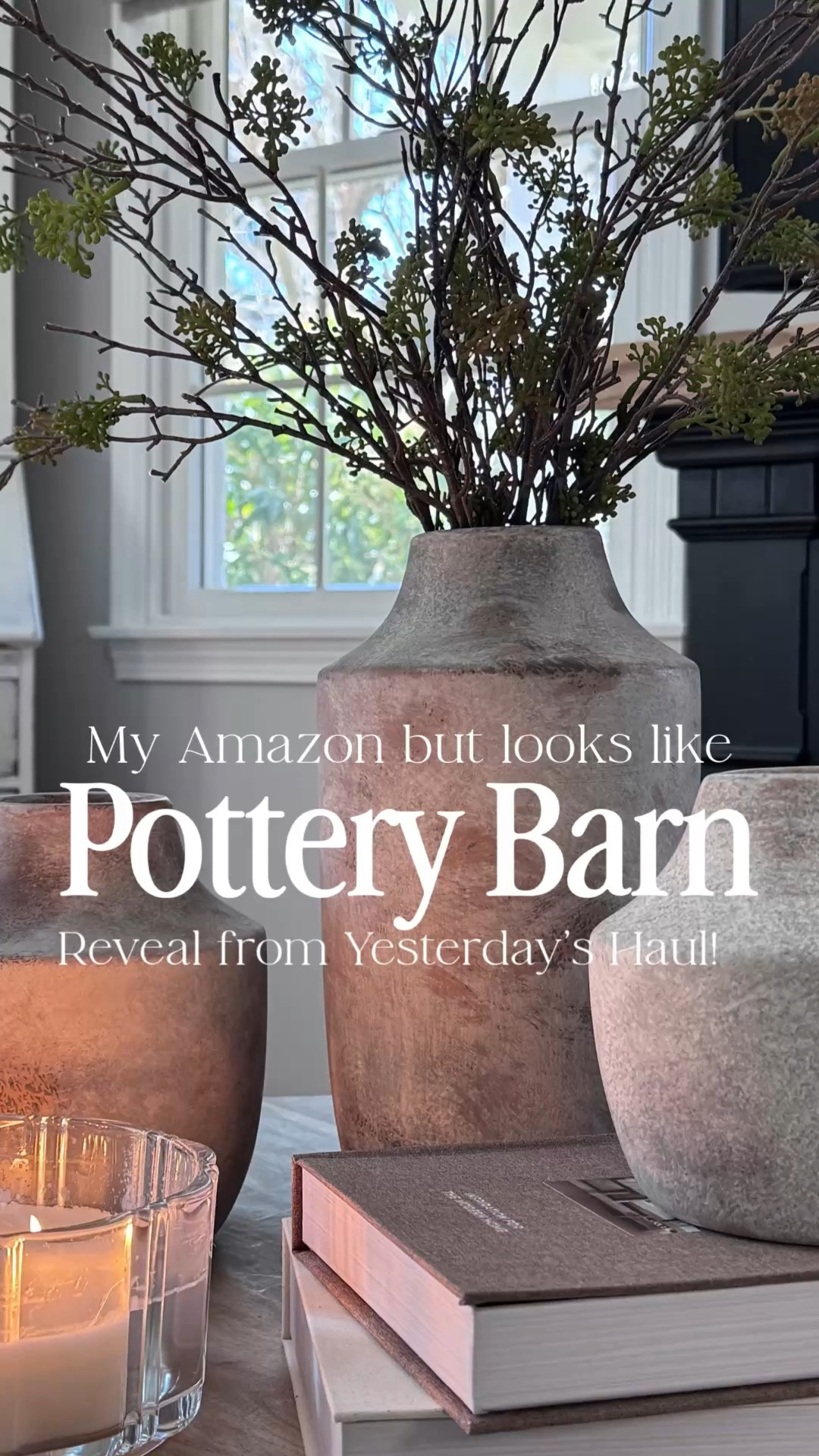 Here it is! The beautiful pieces from my Amazon haul yesterday, all styled up. 

The vase trio looks 4X what they really cost. The willow branch stems in all their glory do not disappoint, and my faux coffee table books?! Totally genius for hiding all the coffee table clutter. 

#vase #ltk #amazon #homedecor #interiors