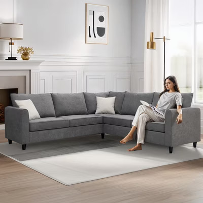 Modern Upholstered Living Room Sectional Sofa, With 3 Pillows, Gray - ModernLuxe | Target