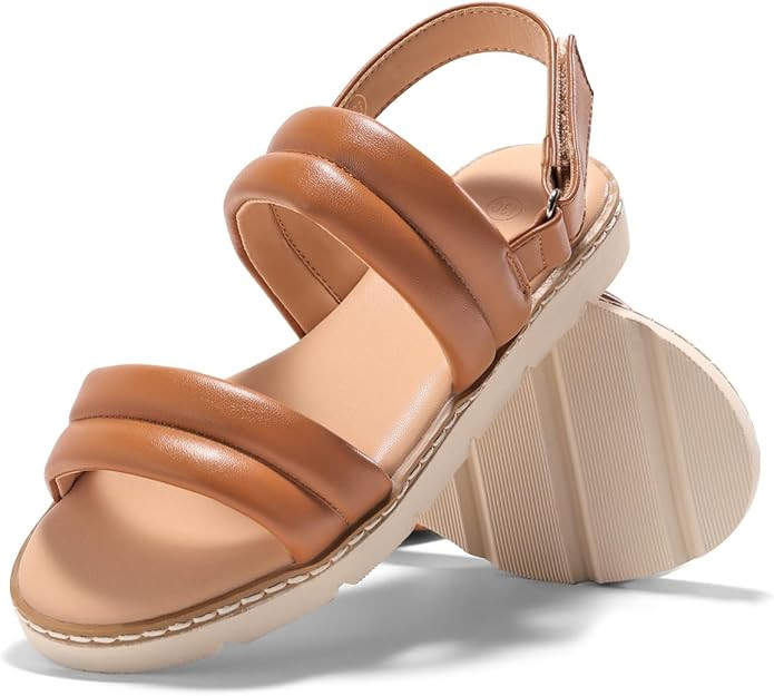 Coutgo Girls Sandals Comfort Open Toe Flat Sandal Summer Dress Shoes with Adjustable Back Strap | Amazon (US)